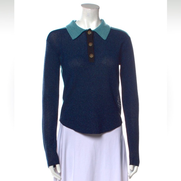 Rachel Comey Long Sleeve Collar Knot Top . - Picture 1 of 4
